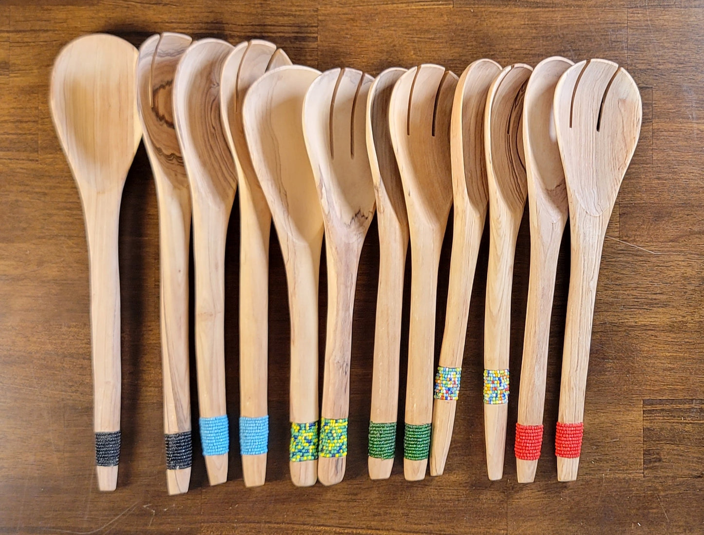 African Wooden Salad Server Spoon Set