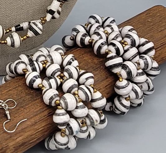The Patricia Collection Hand Made Black and White Paper Bead Bracelet