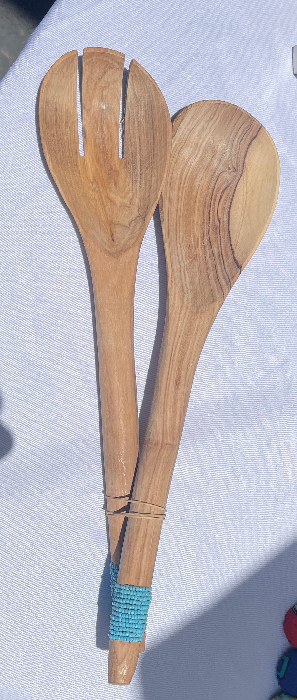 African Wooden Salad Server Spoon Set