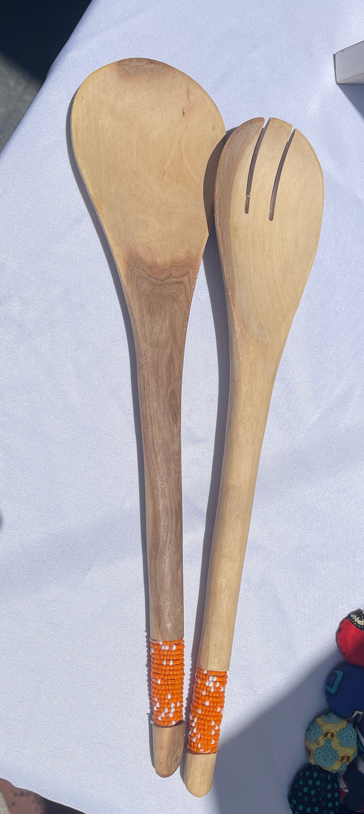 African Wooden Salad Server Spoon Set