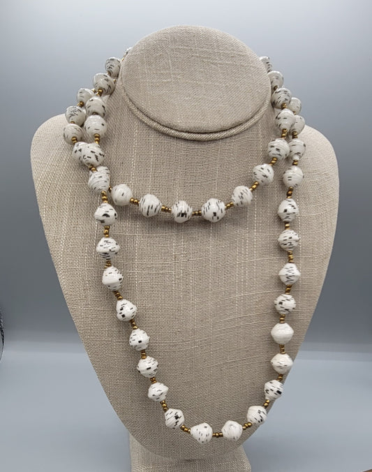 The Patricia Collection Handmade Medium Paper Bead Necklace Black and White