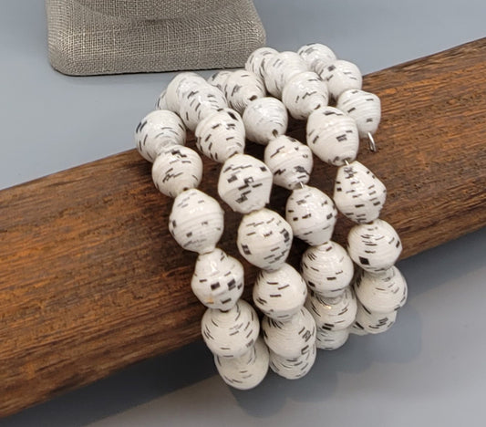 Bracelet - Wrap Paper Bead  - White with Black Accent