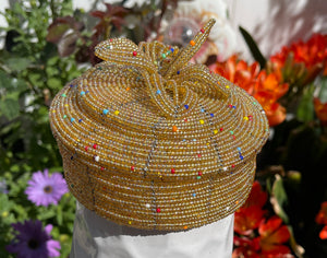 Handmade Round Seed Bead Basket with Lid