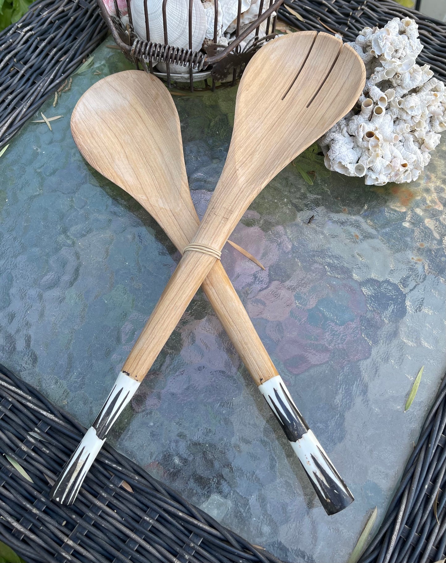 African Wooden Salad Server Spoon Set