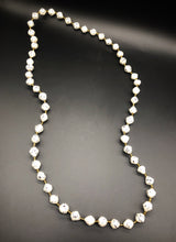 Load image into Gallery viewer, Hand crafted white with black accent paper bead necklace made from magazines. Each bead individually rolled by hand.  Stylish and Fashionable for casual or dressy. Fair trade.  Approximately 18&quot; L